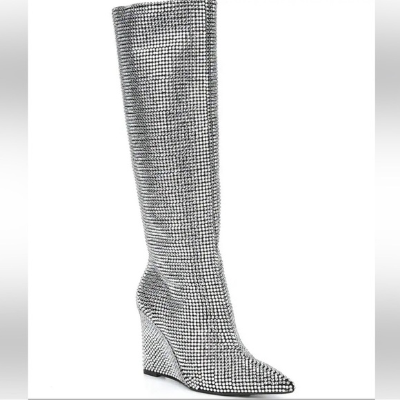 NEW $190 Gianni Bini Gabor Silver Rhinestone Wedge Boot women size 6.5 - Picture 1 of 8
